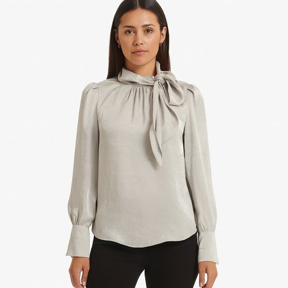 Banana Republic Tops - Banana Republic Silver Blouse with Bow Detail